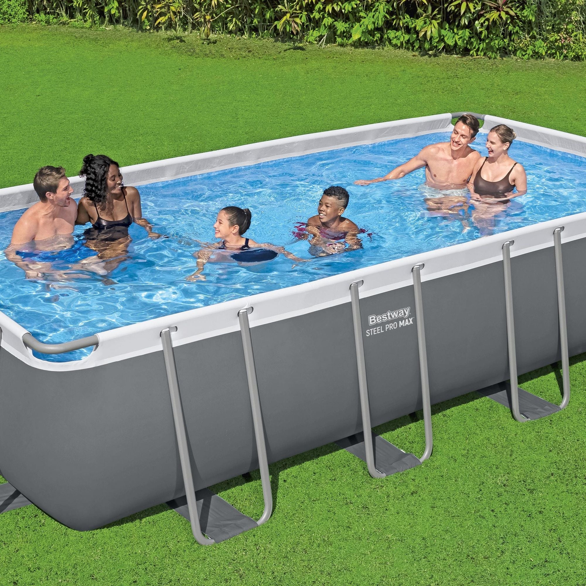 18ft x 9ft x 48in Dark Grey Rectangle Steel Pro MAX Above Ground Pool Set - Image 2