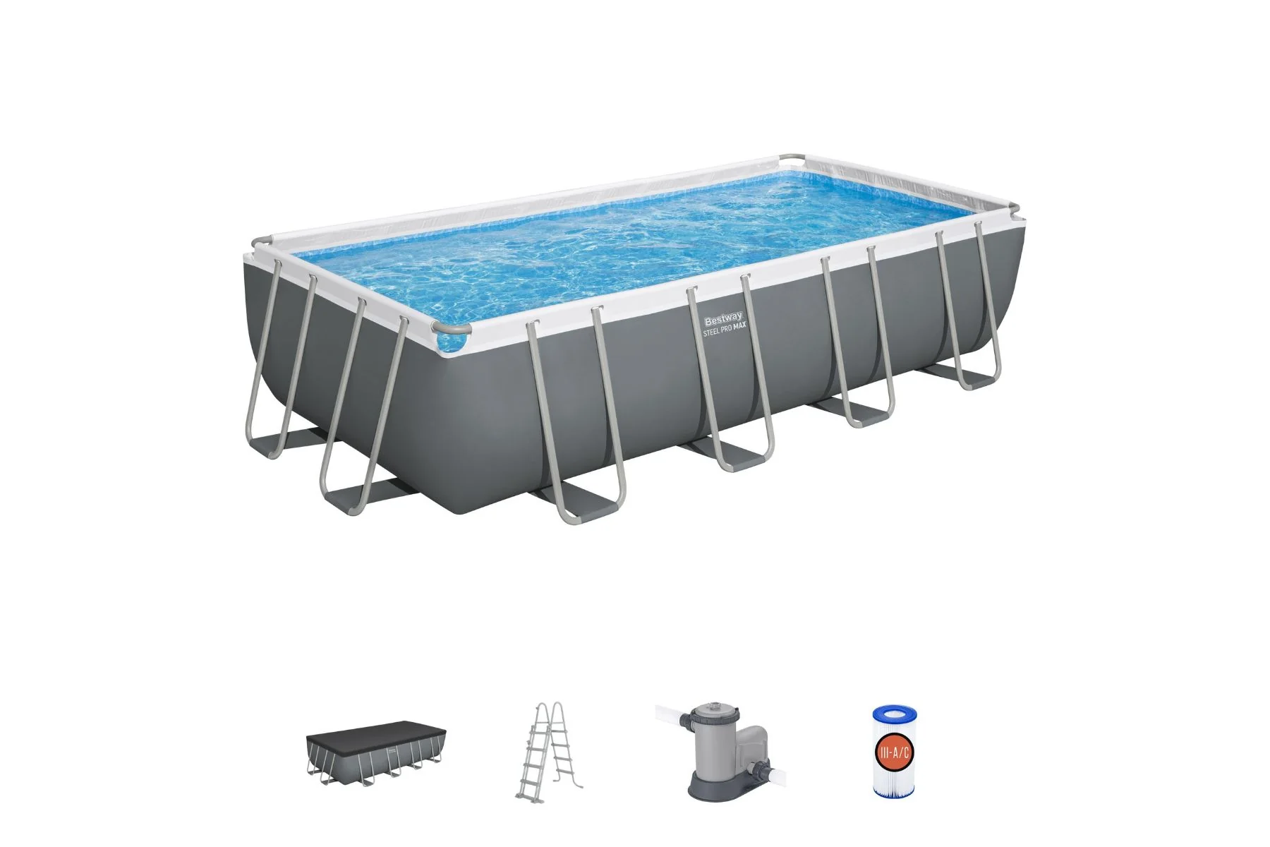 18ft x 9ft x 48in Dark Grey Rectangle Steel Pro MAX Above Ground Pool Set - Image 3