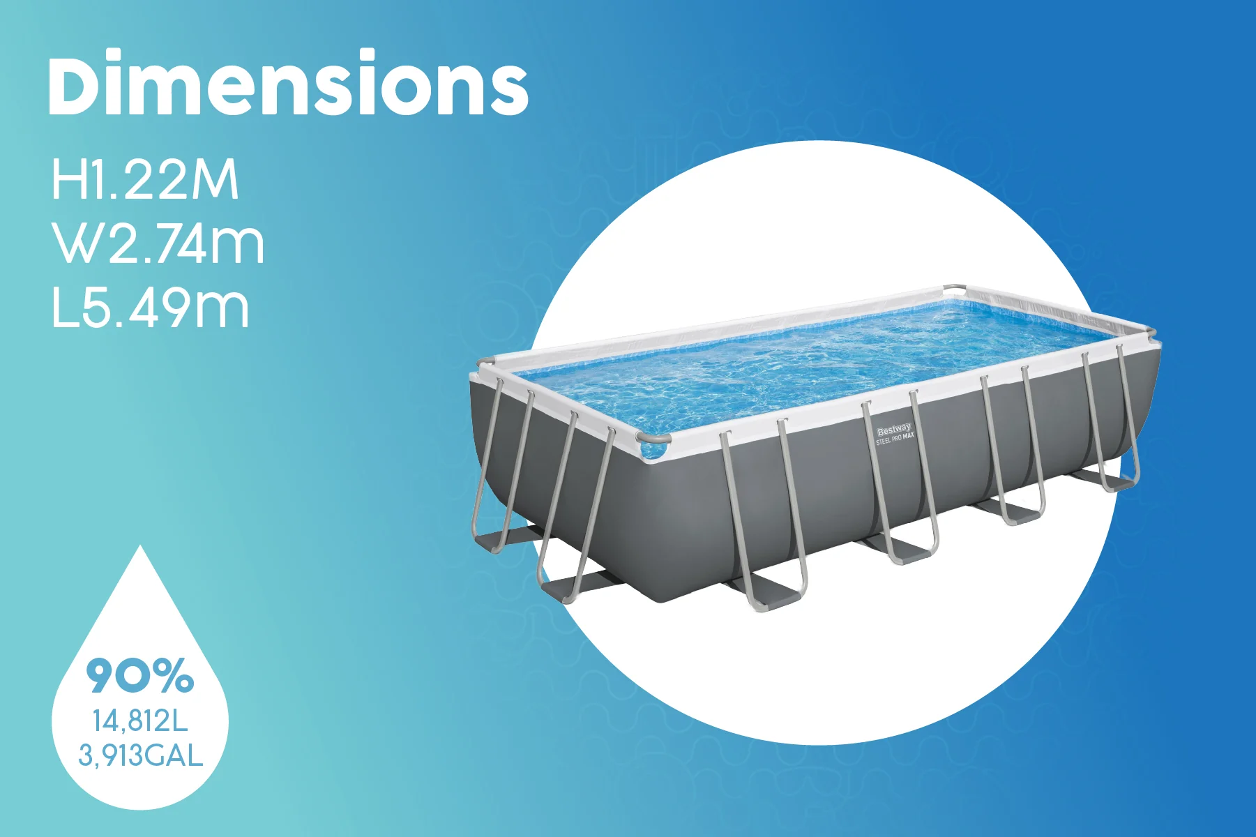 18ft x 9ft x 48in Dark Grey Rectangle Steel Pro MAX Above Ground Pool Set - Image 9