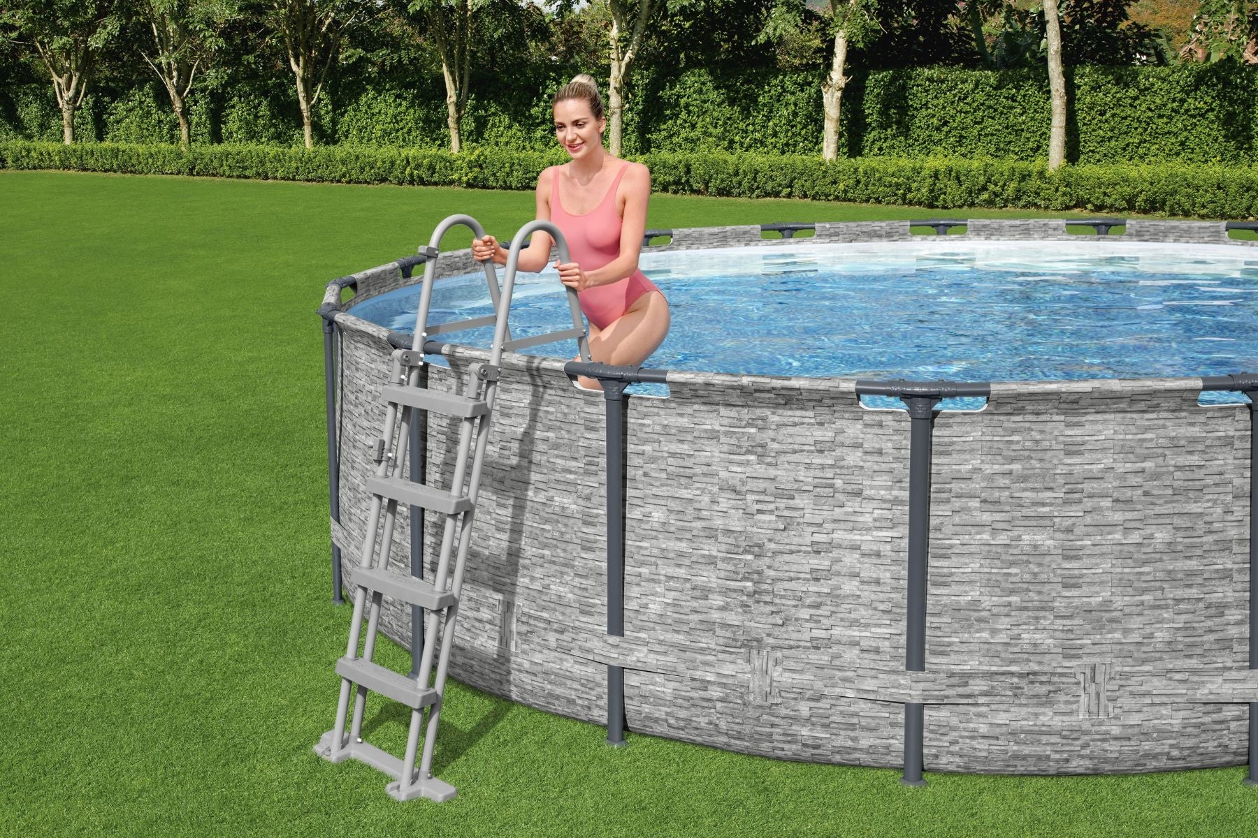 18ft x 48in Stone Print Round Steel Pro Max Above Ground Pool Set - Outlet - Image 6