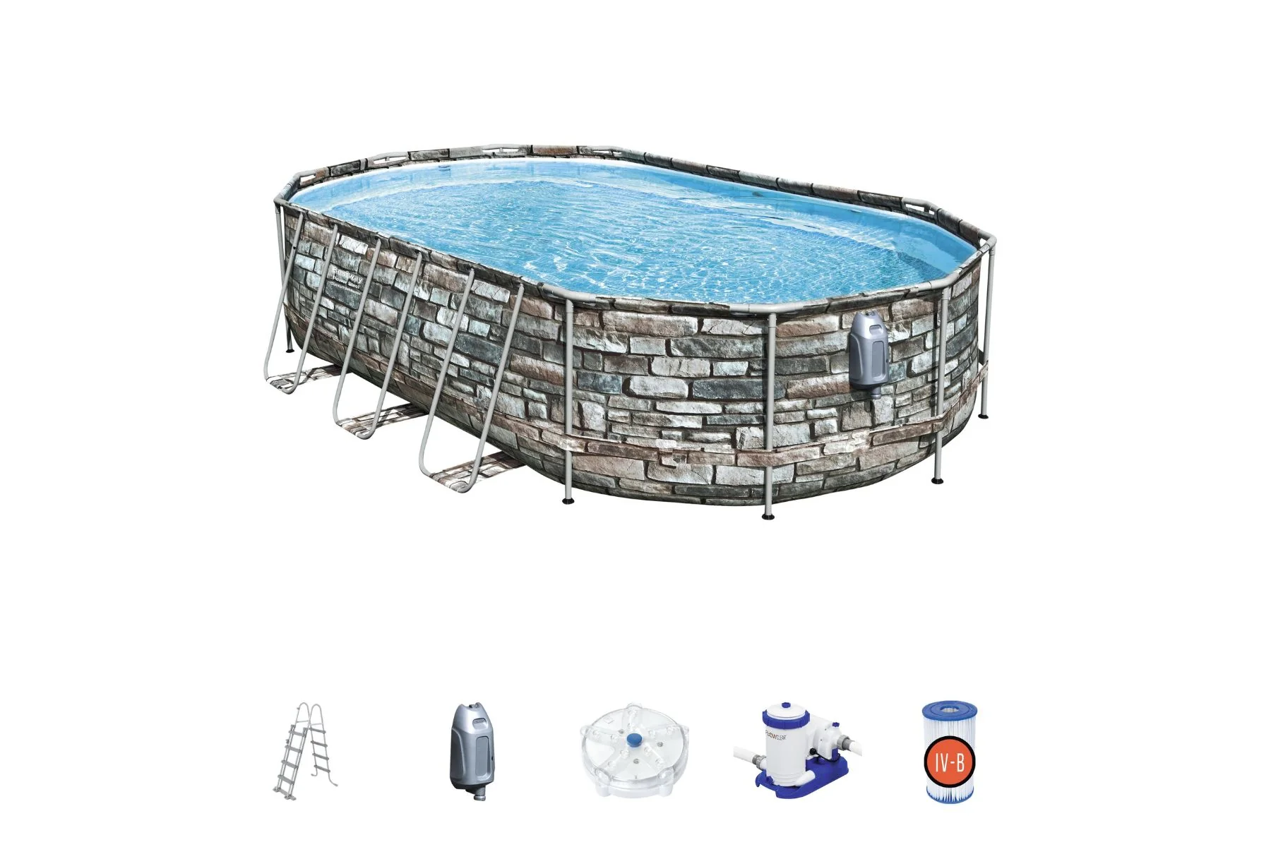 20ft x 48in Stone Print Oval Power Steel Comfort Jet Above Ground Pool Set - Image 3