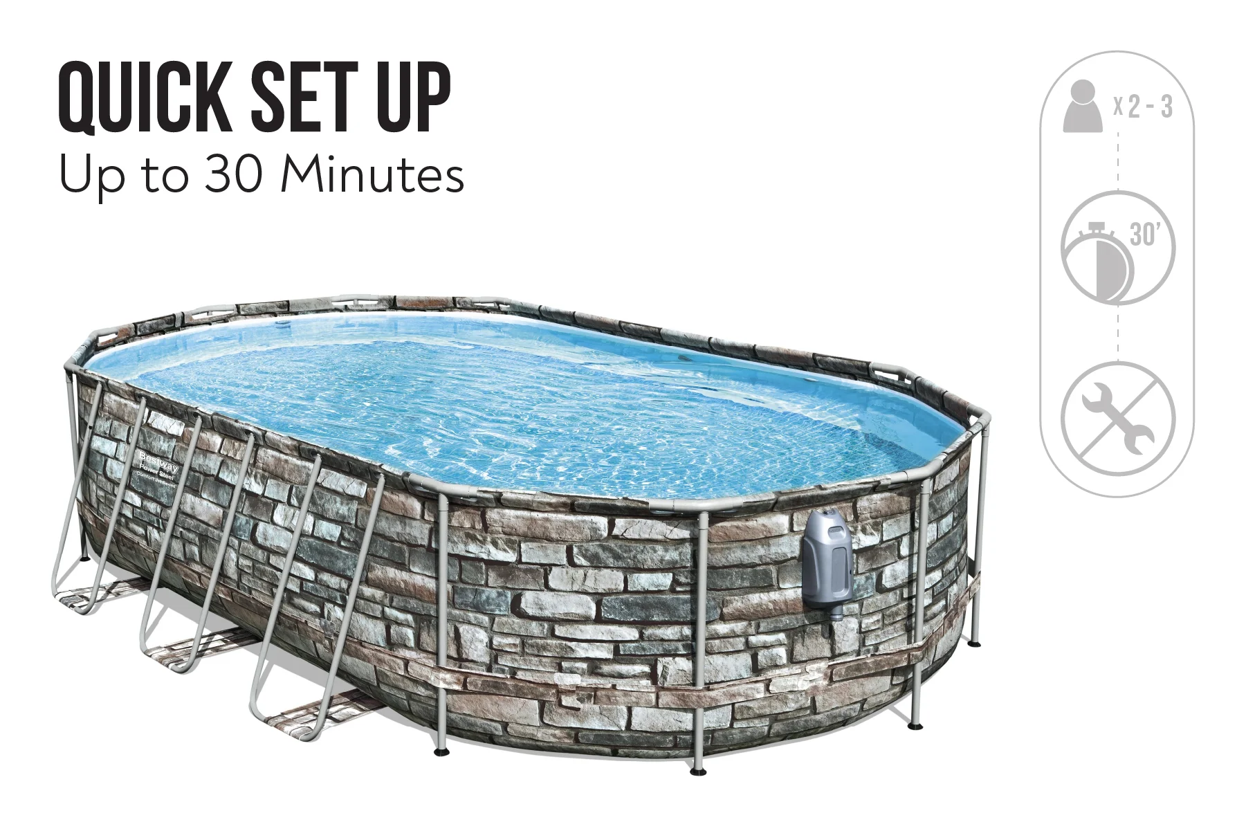 20ft x 48in Stone Print Oval Power Steel Comfort Jet Above Ground Pool Set - Image 7