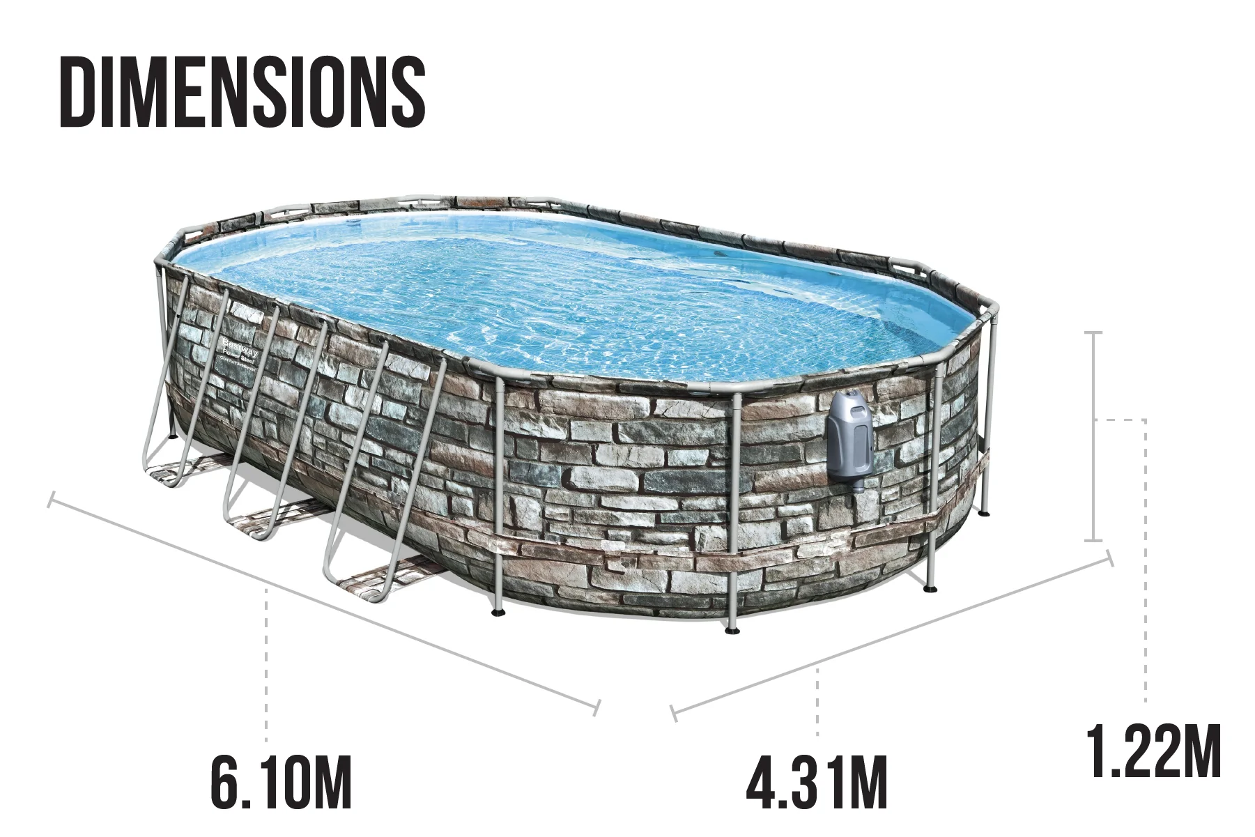 20ft x 48in Stone Print Oval Power Steel Comfort Jet Above Ground Pool Set - Image 9