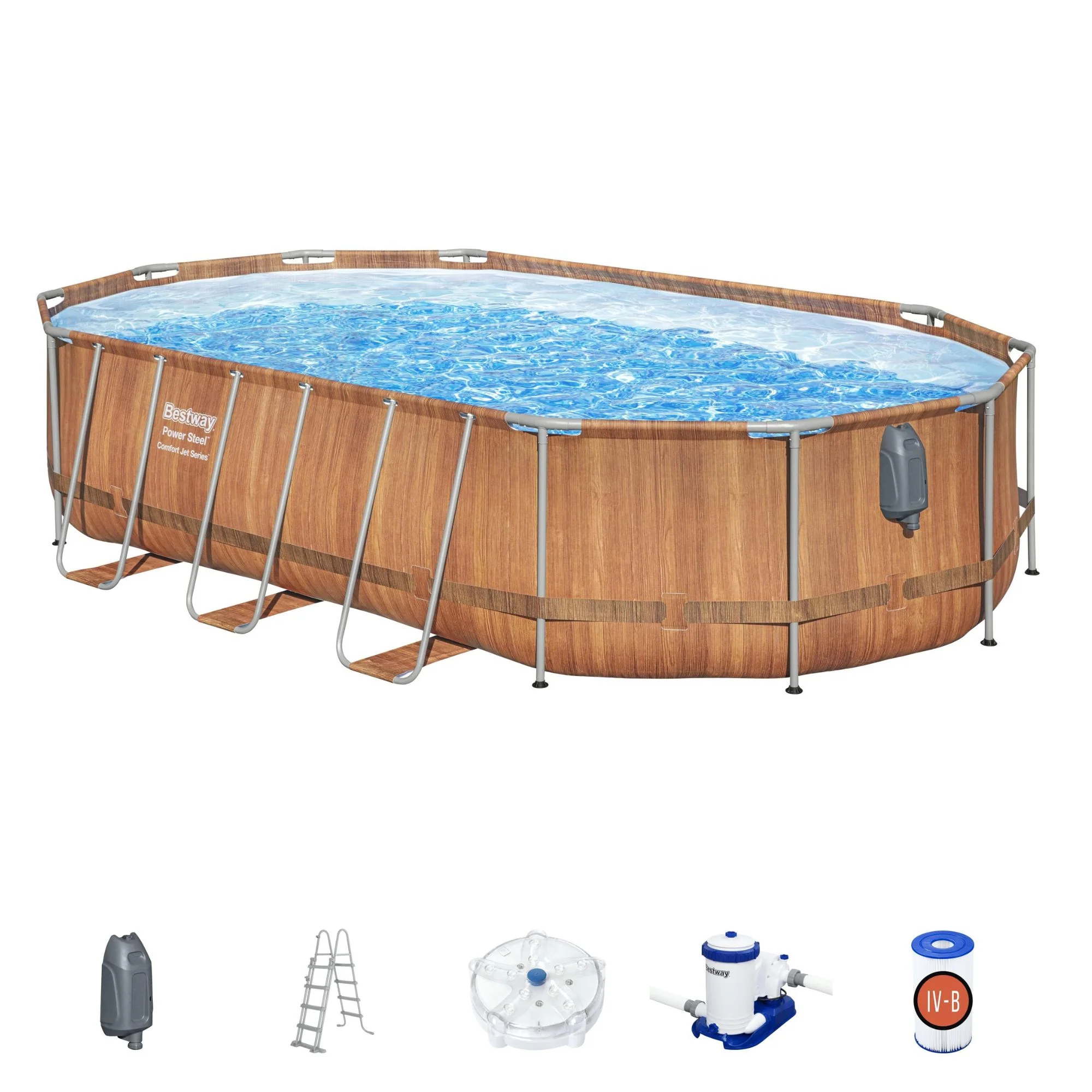 20ft Power Steel Comfort Jet Stone-Print Oval Pool Set - Image 3