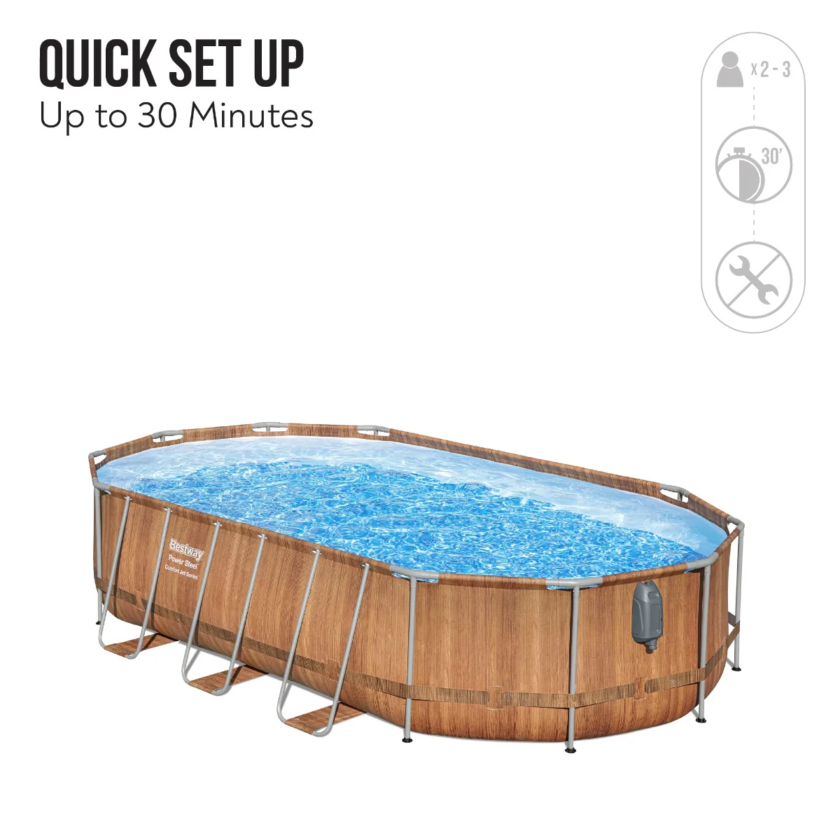20ft Power Steel Comfort Jet Stone-Print Oval Pool Set - Image 7