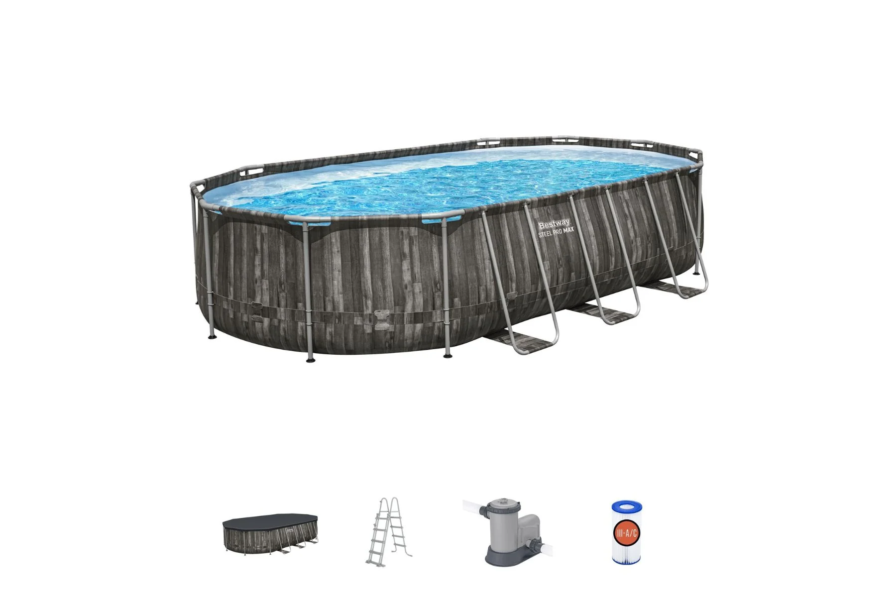 20ft x 48in Wood Print Oval Steel Pro Max Above Ground Pool Set - Image 3