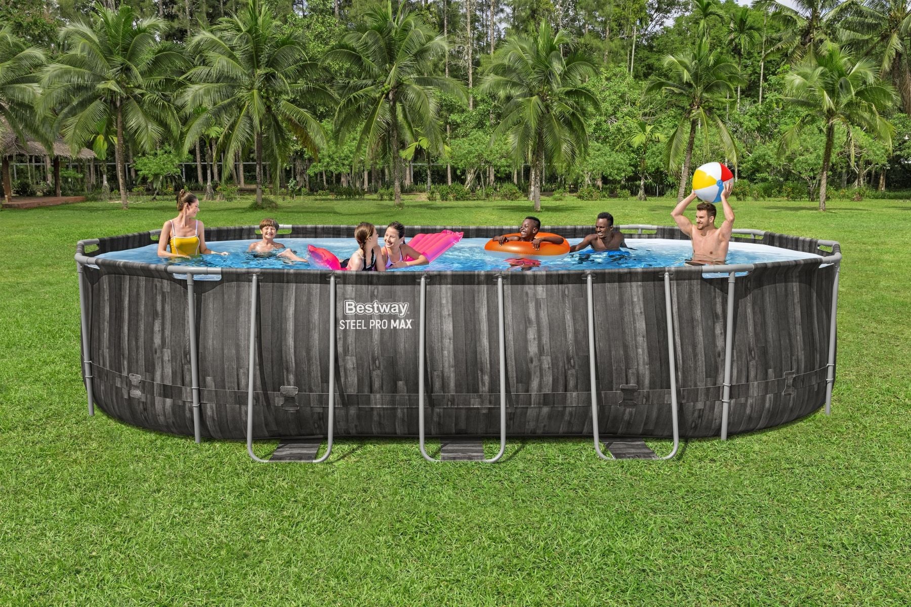 20ft x 48in Wood Print Oval Steel Pro Max Above Ground Pool Set - Image 4