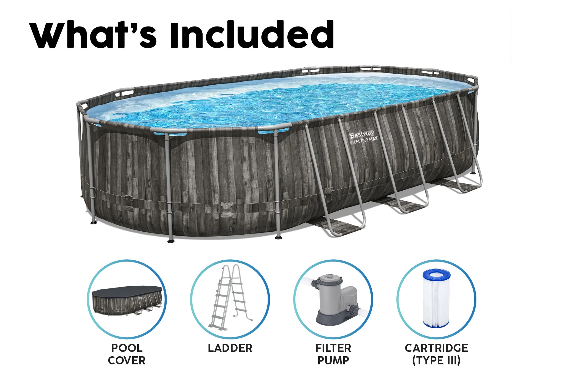 20ft x 48in Wood Print Oval Steel Pro Max Above Ground Pool Set - Image 7