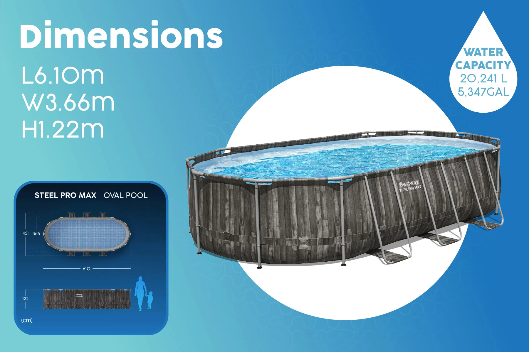 20ft x 48in Wood Print Oval Steel Pro Max Above Ground Pool Set - Image 8