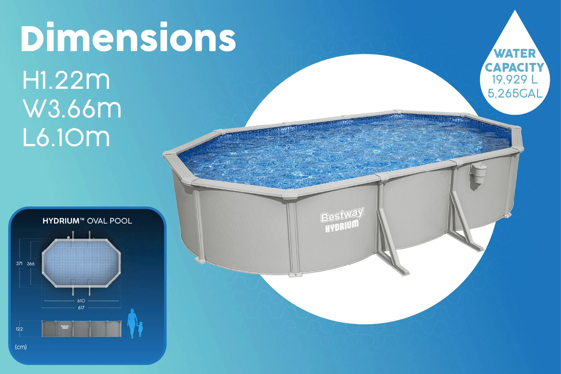 20ft x 48in Oval Hydrium Steel Above Ground Pool Set - Image 10
