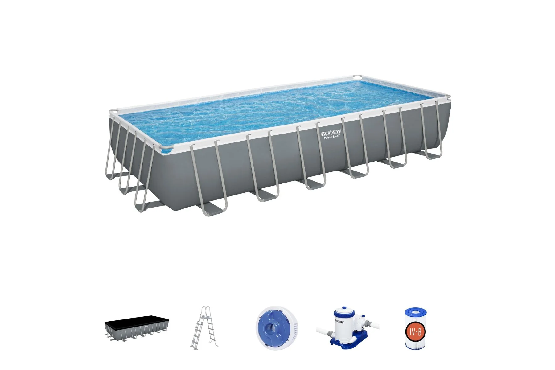 24ft x 12ft x 52in Dark Grey Rectangle Power Steel Above Ground Pool Set - Image 3
