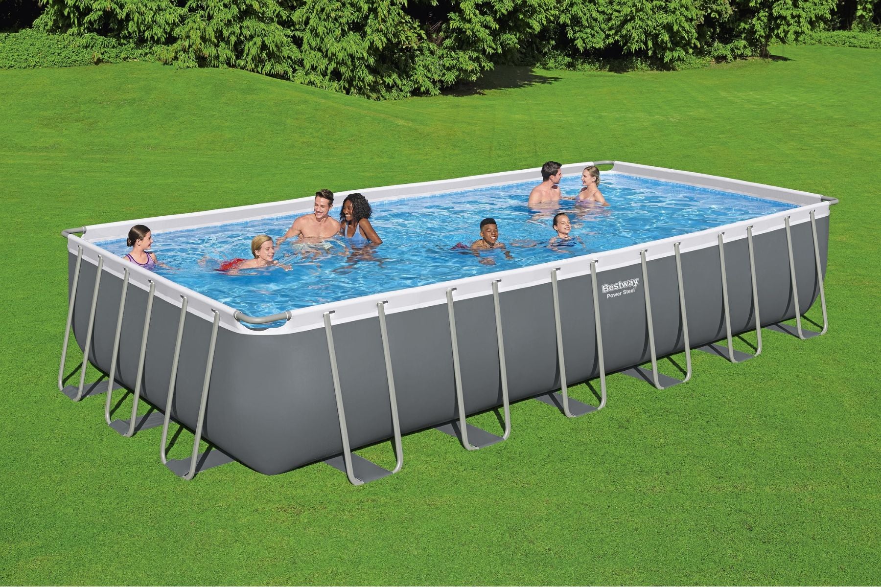 24ft x 12ft x 52in Dark Grey Rectangle Power Steel Above Ground Pool Set - Image 4