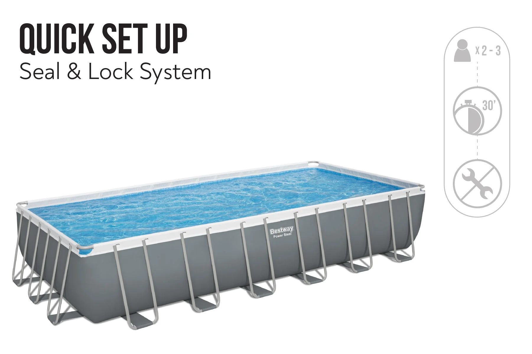 24ft x 12ft x 52in Dark Grey Rectangle Power Steel Above Ground Pool Set - Image 7