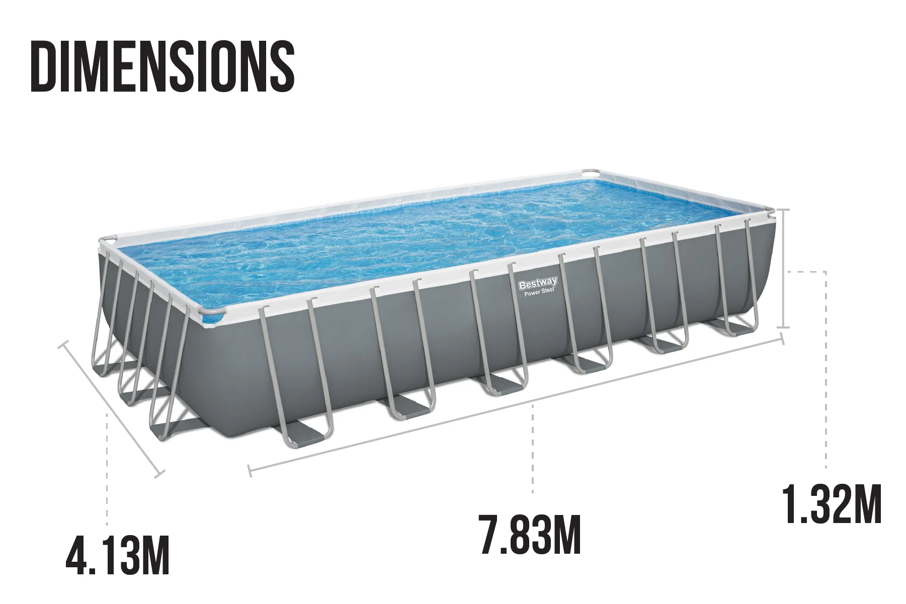 24ft x 12ft x 52in Dark Grey Rectangle Power Steel Above Ground Pool Set - Image 9