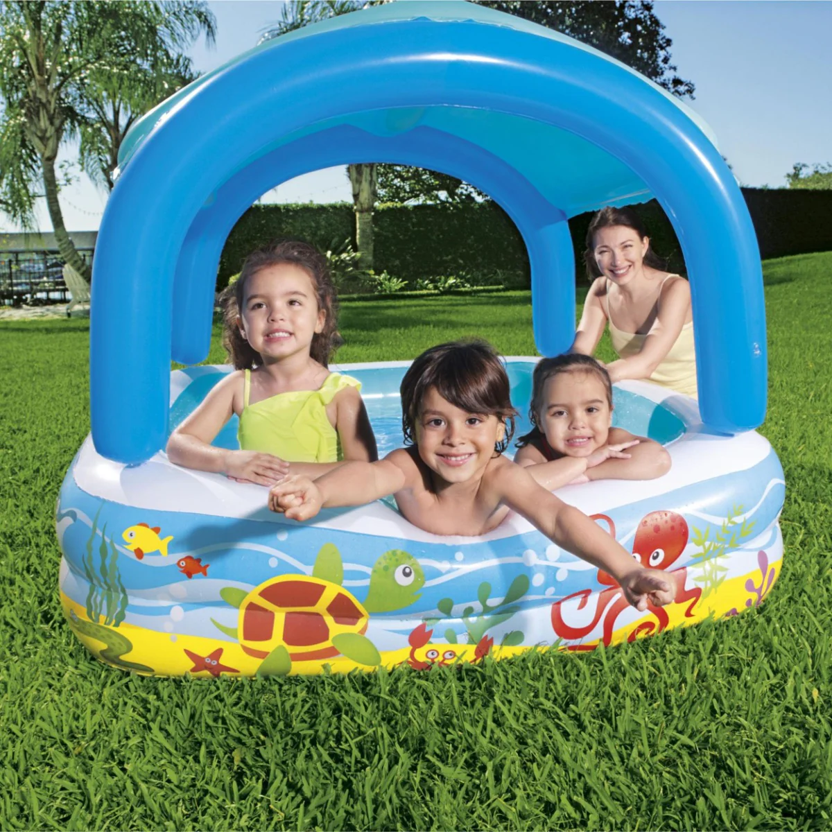 Kids Inflatable Paddling Pool, with Canopy - 58" - Image 2