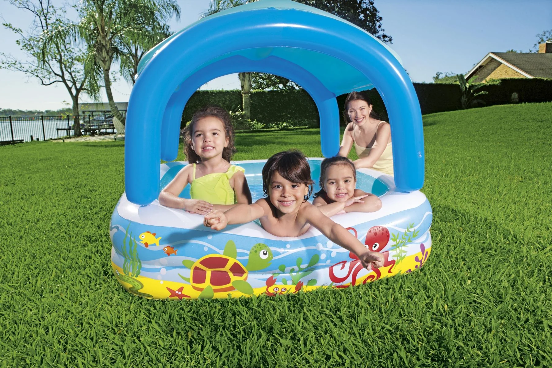 Kids Inflatable Paddling Pool, with Canopy - 58" - Image 4