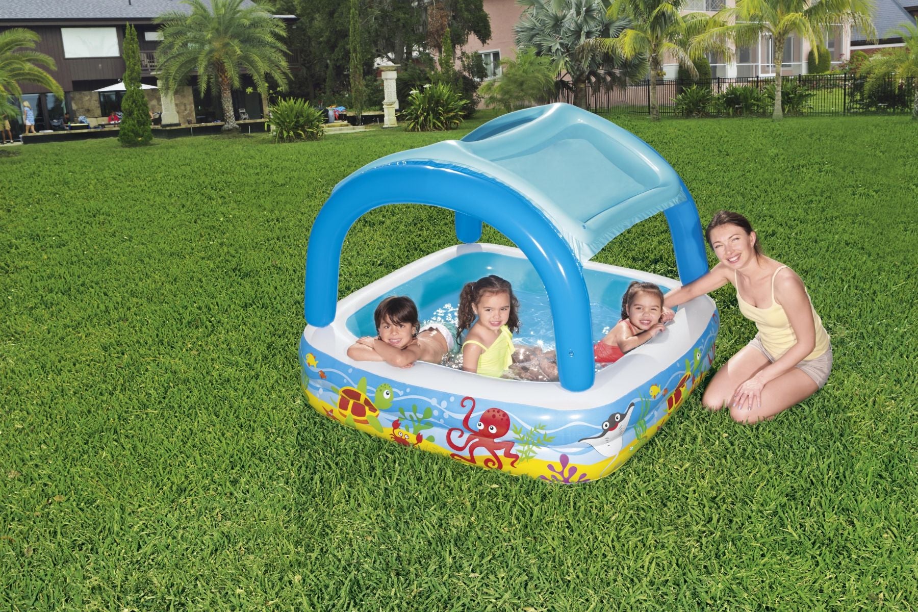 Kids Inflatable Paddling Pool, with Canopy - 58" - Image 5