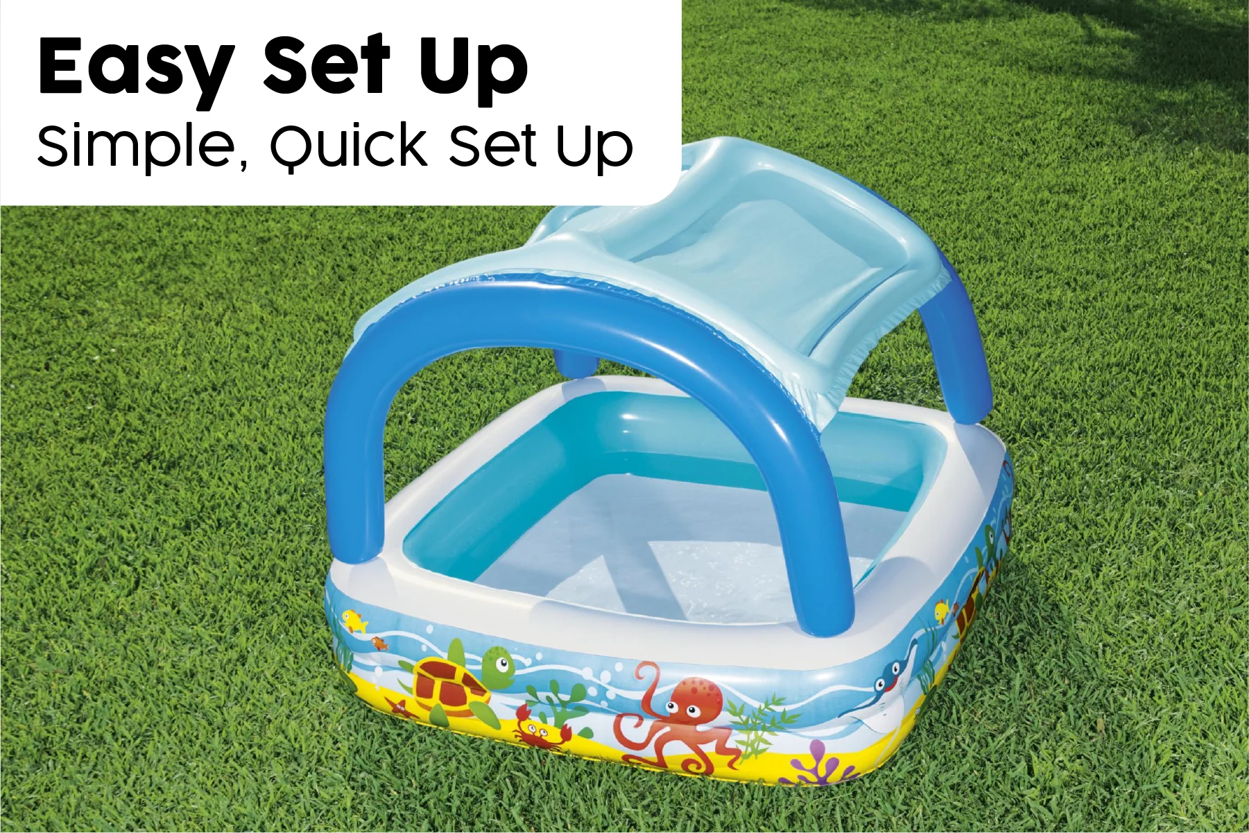 Kids Inflatable Paddling Pool, with Canopy - 58" - Image 6