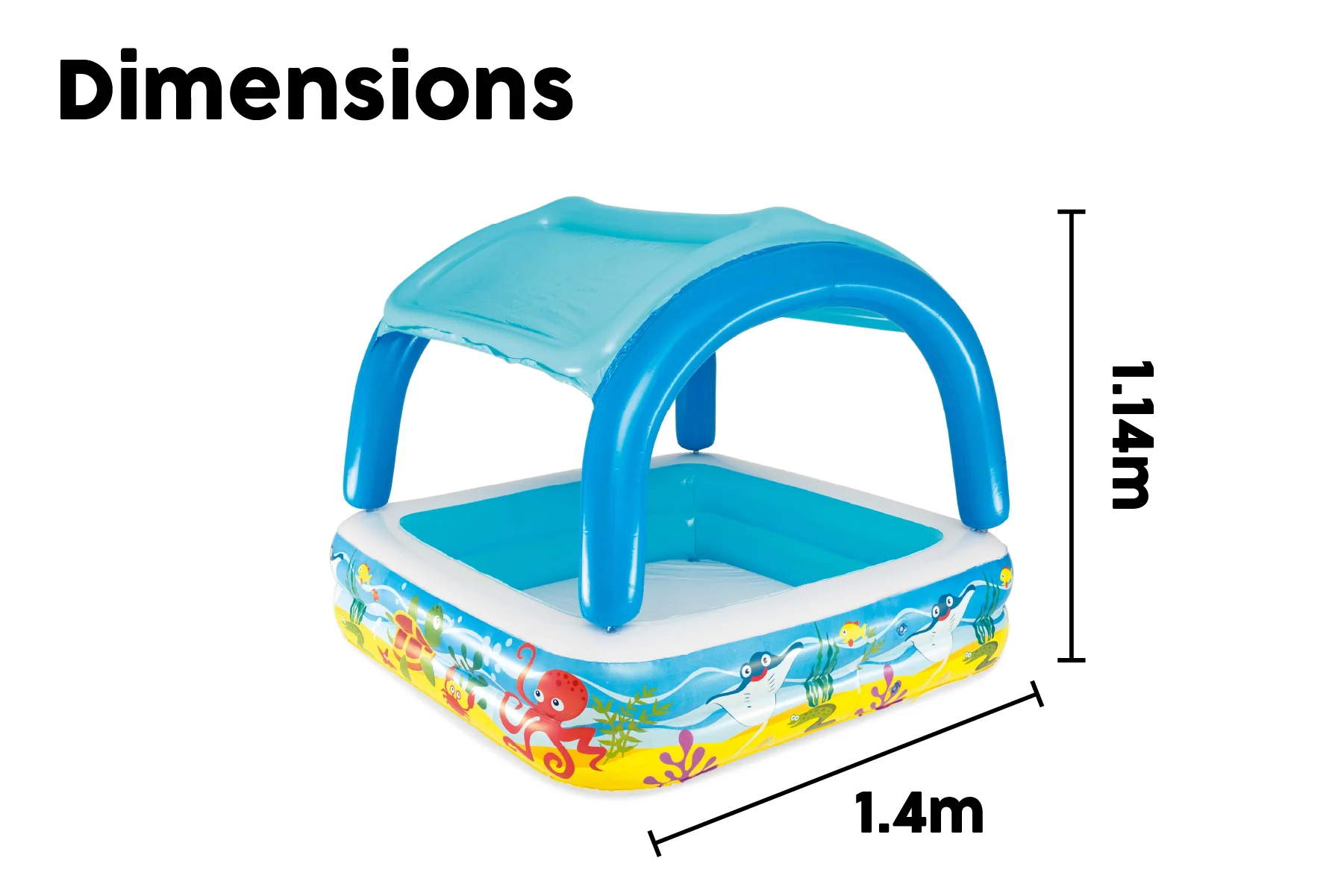 Kids Inflatable Paddling Pool, with Canopy - 58" - Image 9