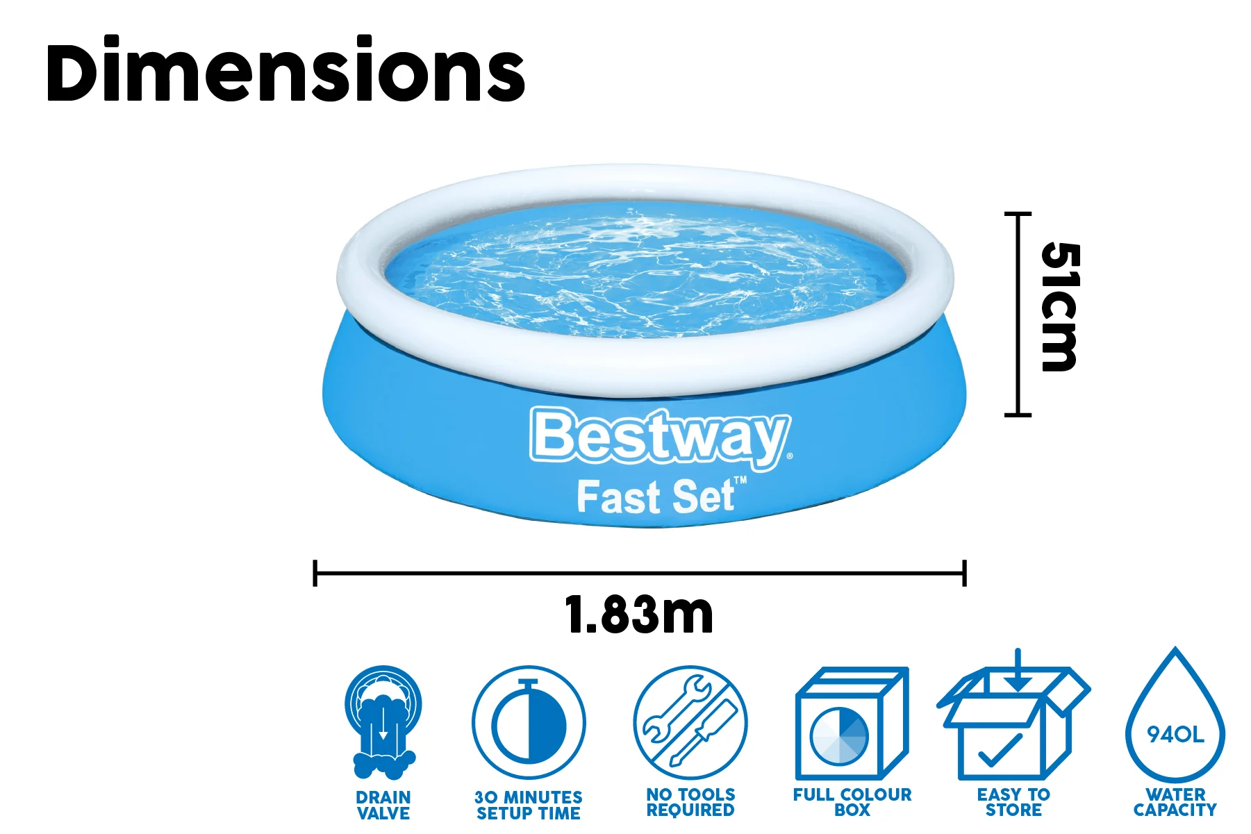 6ft x 20in Blue Round Fast Set Inflatable Above Ground Pool - Image 8