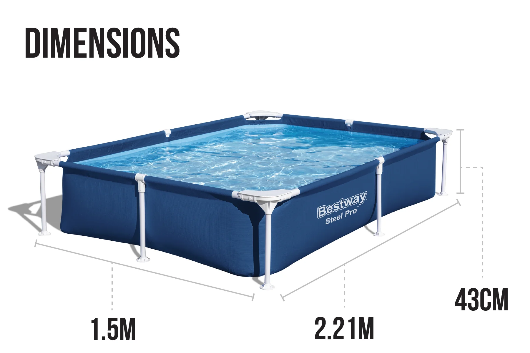 7.3ft x 59in x 17in Navy Blue Rectangle Steel Pro Above Ground Pool - Image 11