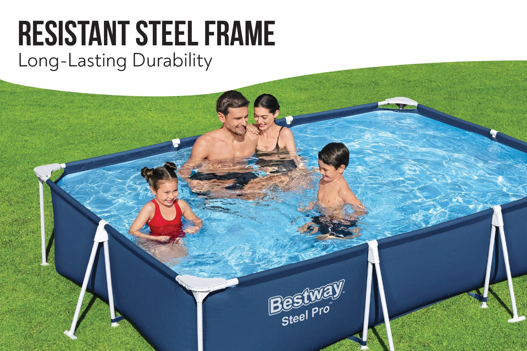 9ft x 6.7ft x 26in Navy Blue Rectangle Steel Pro Above Ground Pool - Image 4