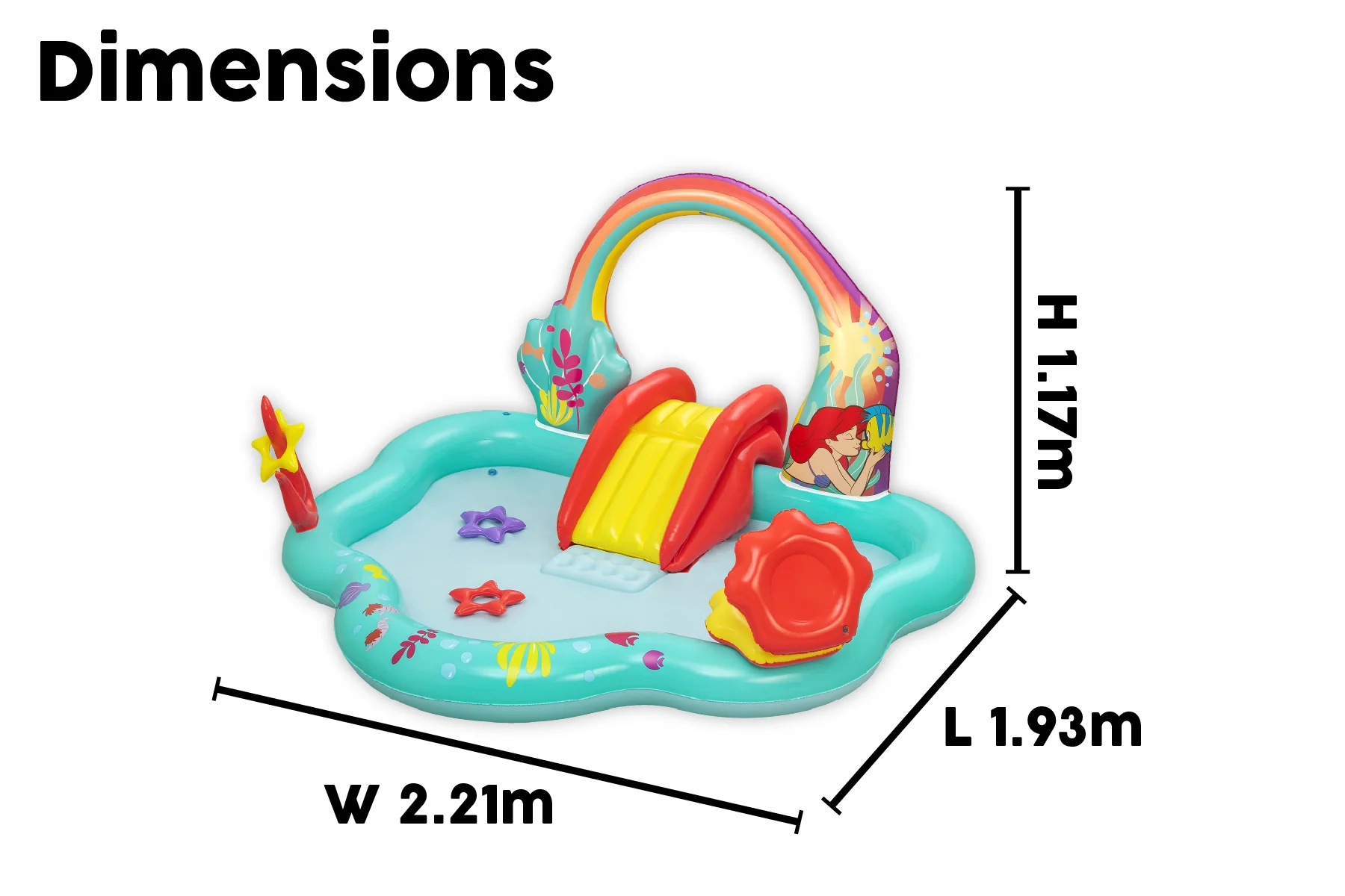 Little Mermaid Kids Inflatable Paddling Pool with Play Centre - Image 9