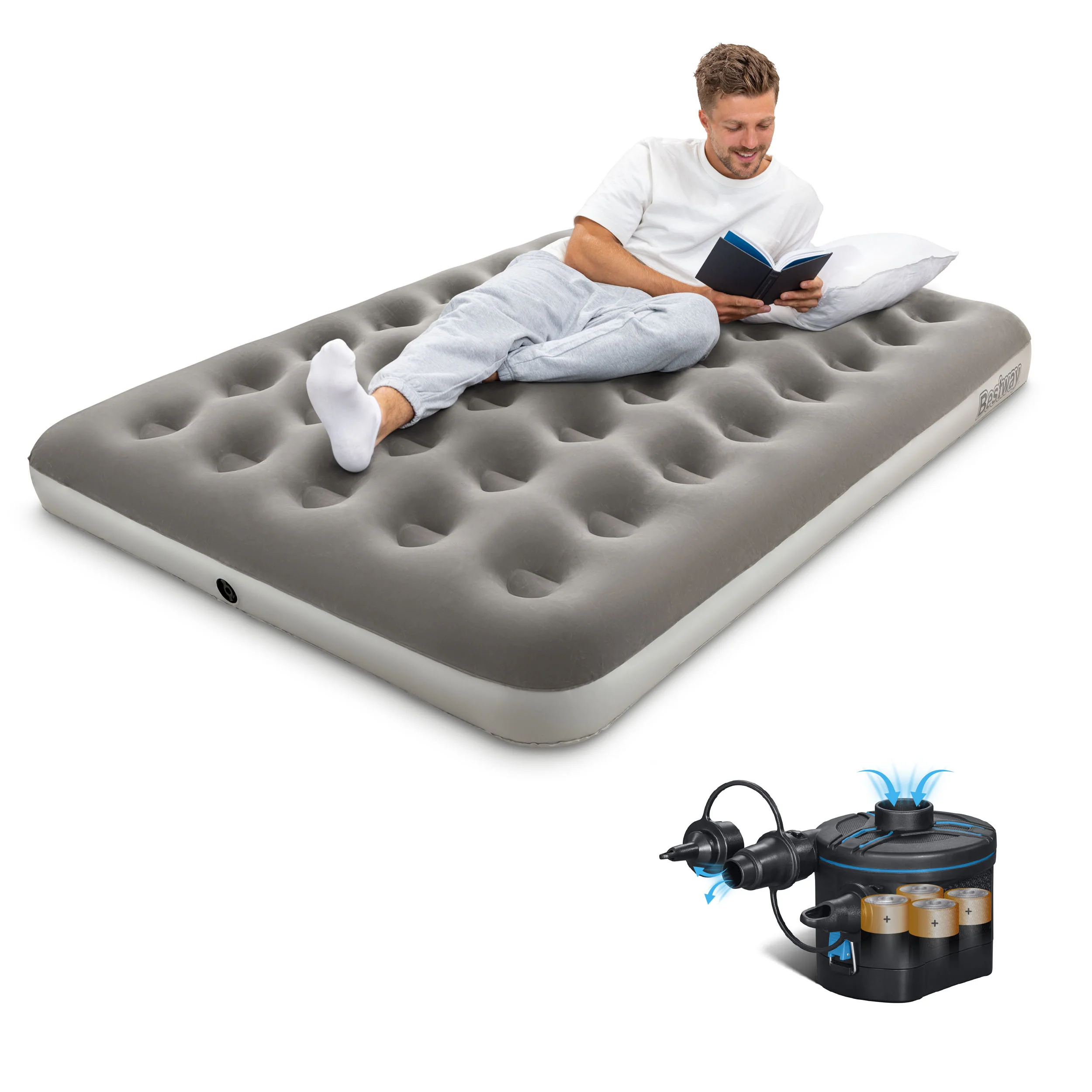 Double Flocked Airbed with Cordless Electric Battery Pump - Image 3