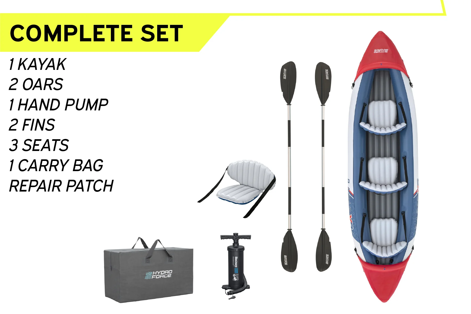 Hydro-Force 3 Person Inflatable Kayak Set - Rapid X3 - Image 9