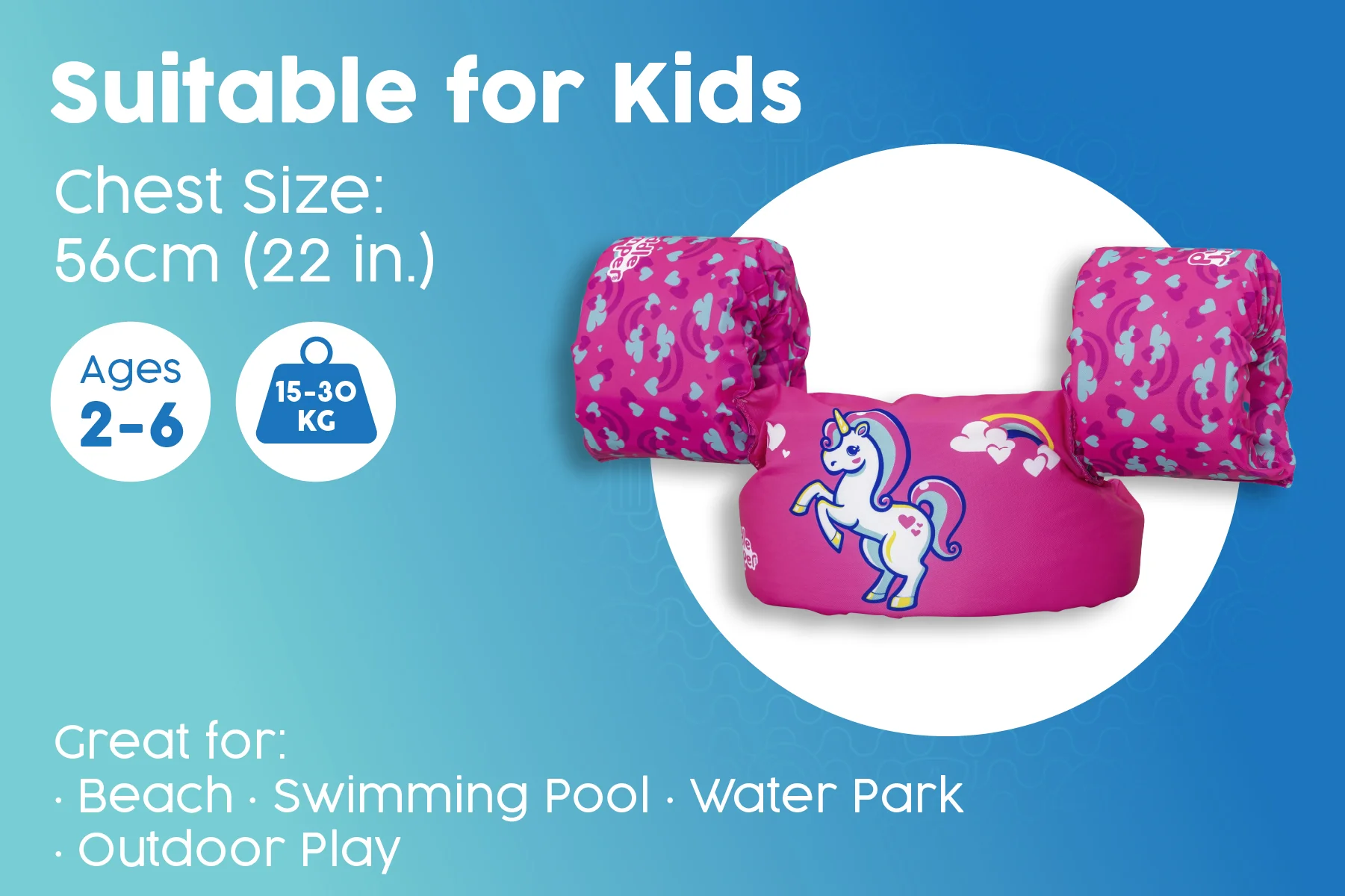 Kids Inflatable Swim Vest with Armbands – Unicorn - Image 9