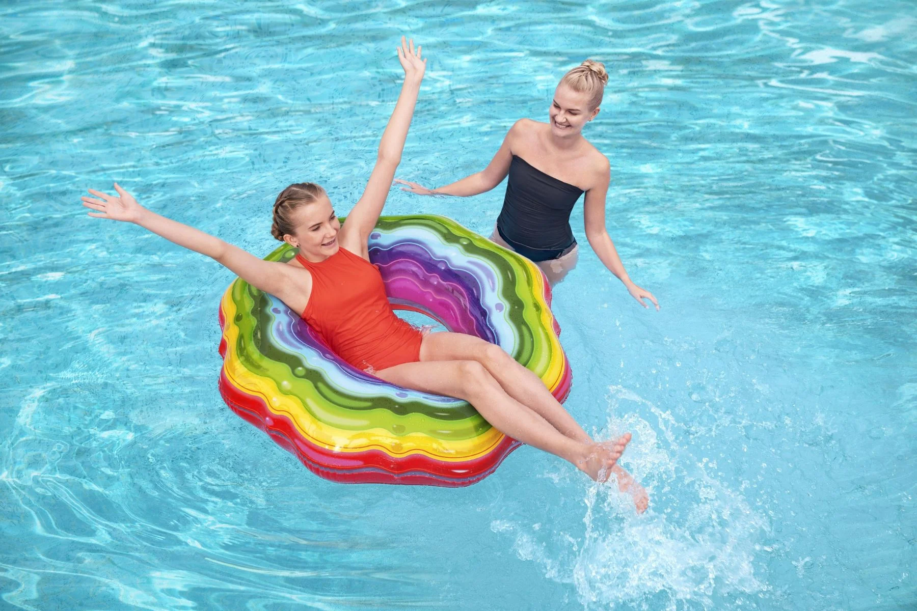 Inflatable Rainbow Ribbon Swim Ring Pool Float - Image 4