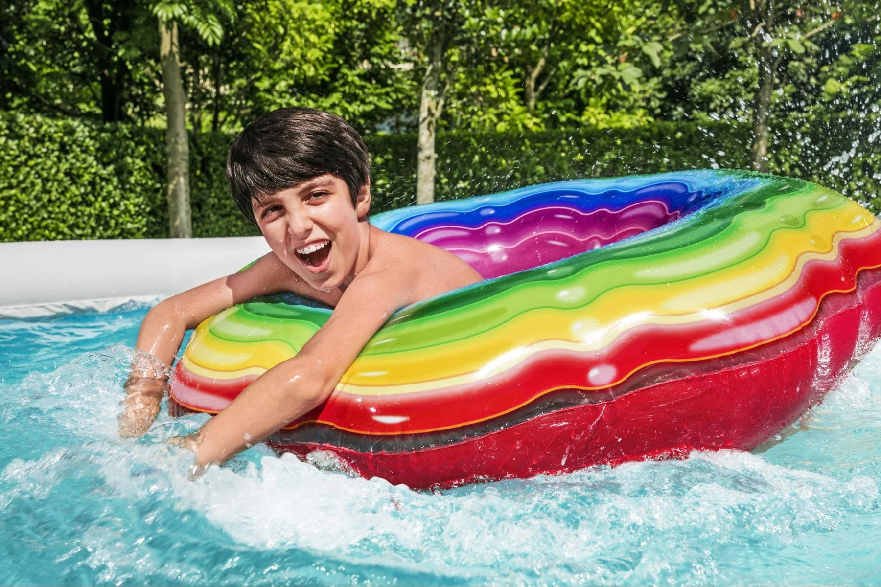 Inflatable Rainbow Ribbon Swim Ring Pool Float - Image 6