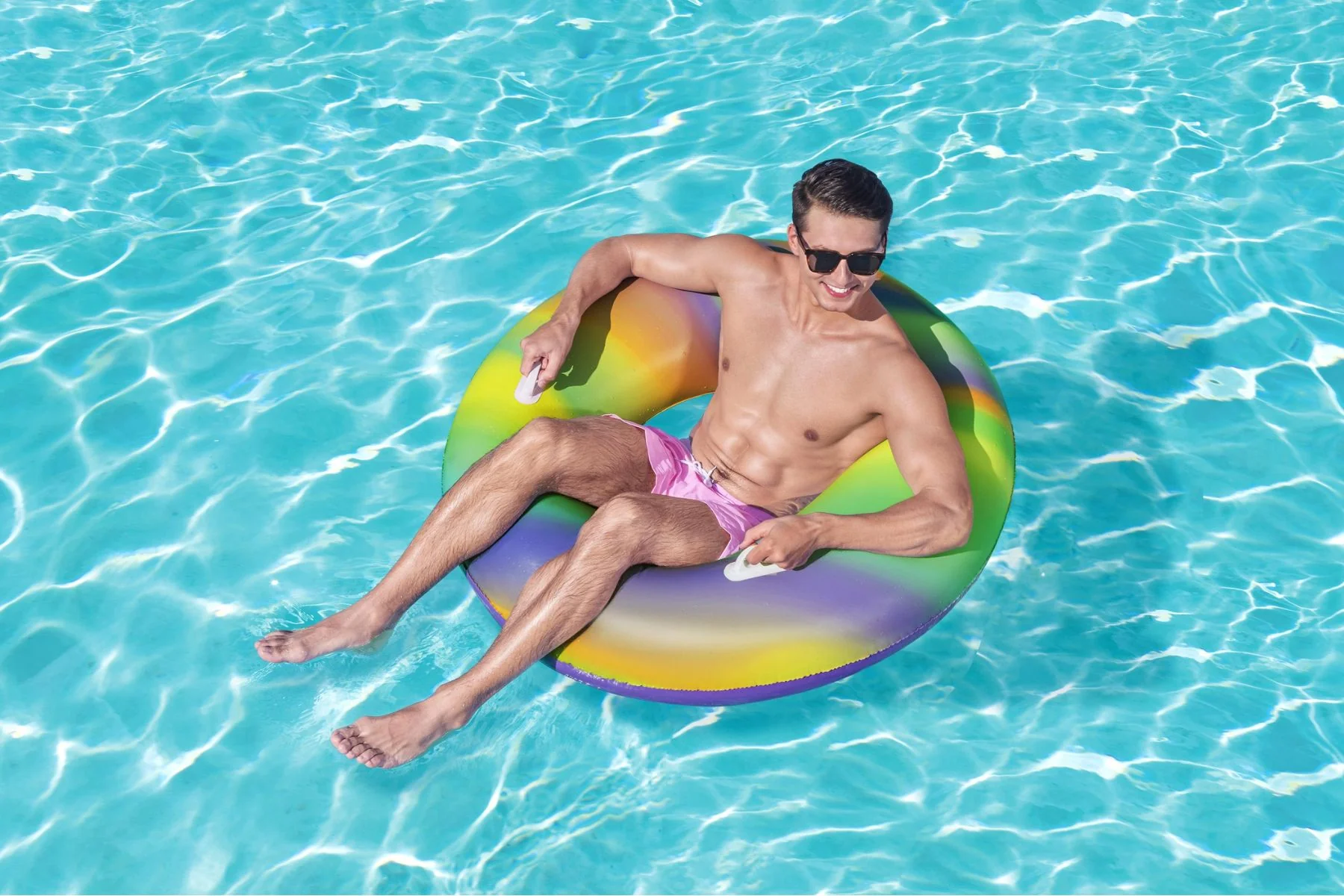 Inflatable Rainbow Swim Ring Pool Float - Image 4