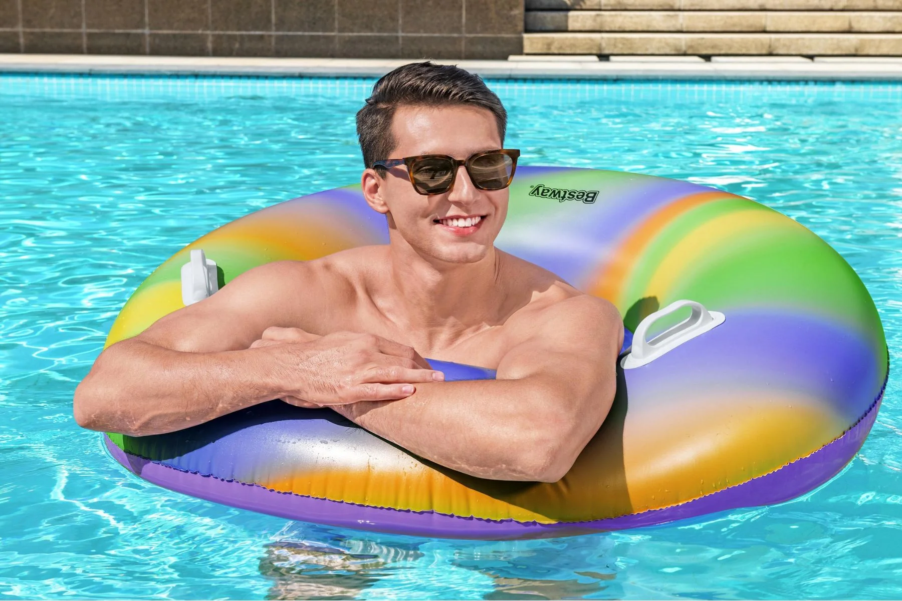 Inflatable Rainbow Swim Ring Pool Float - Image 5
