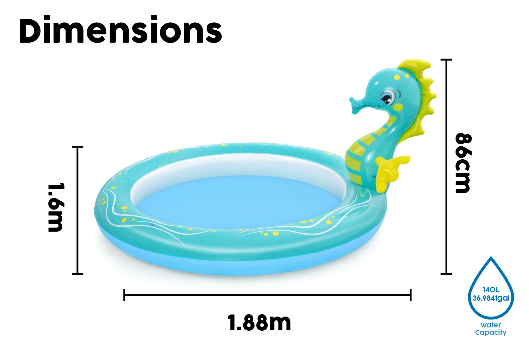 Seahorse Sprinkler Kids Inflatable Paddling Pool - Image 10