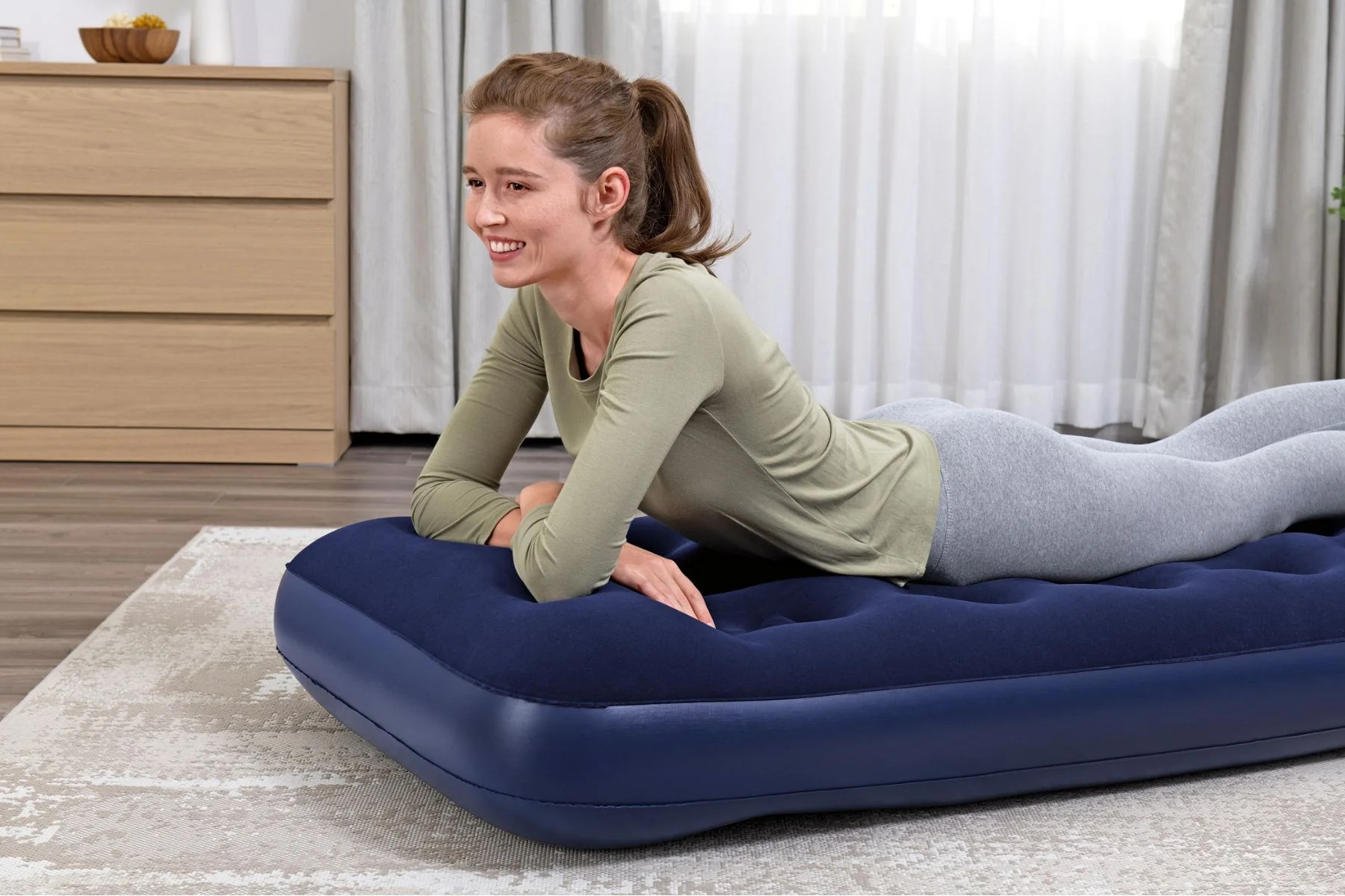 Single Flocked Airbed with Built-In Pillow - Image 4
