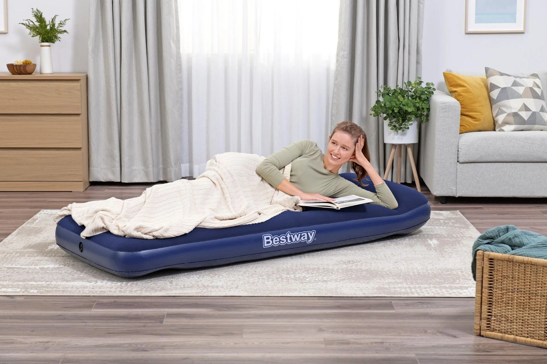 Single Flocked Airbed with Built-In Pillow - Image 5
