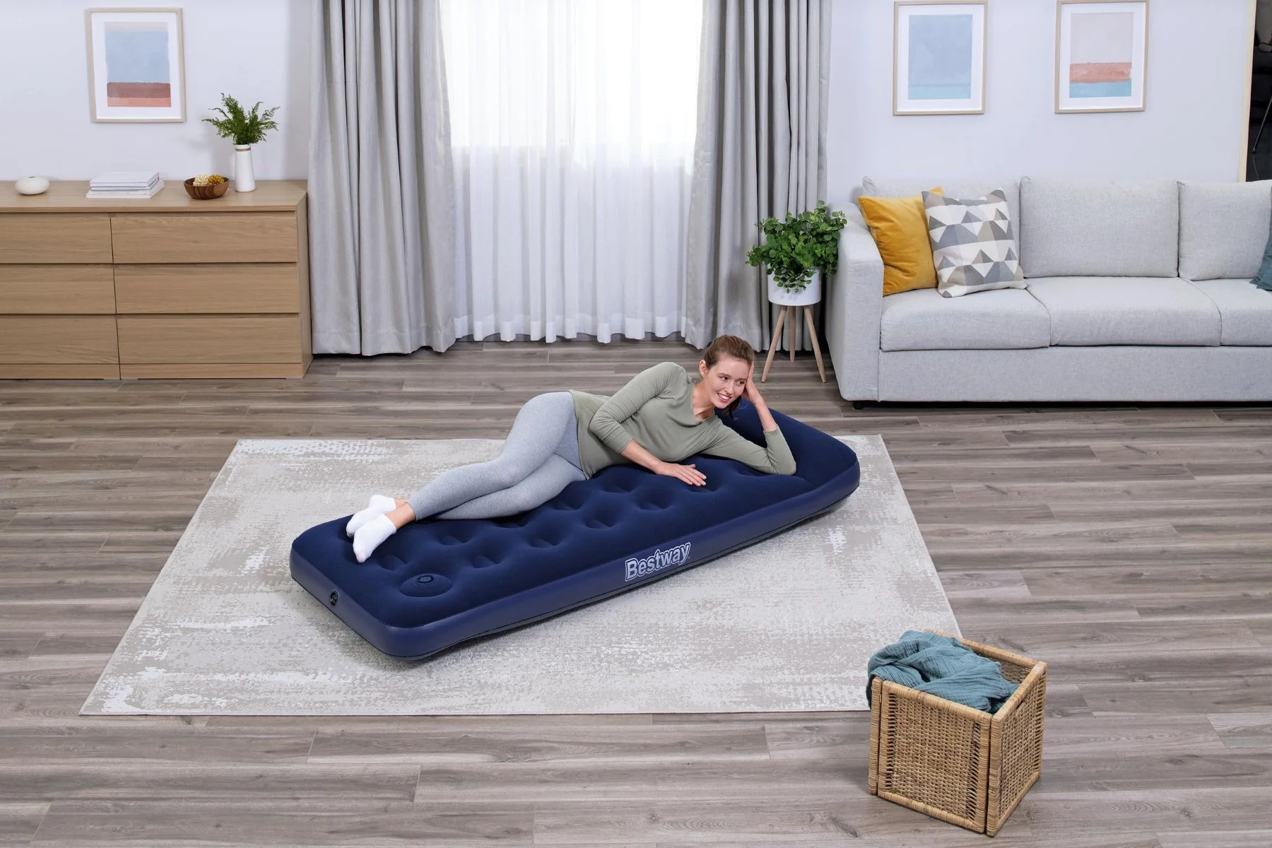 Single Flocked Airbed with Built-In Pillow - Image 8