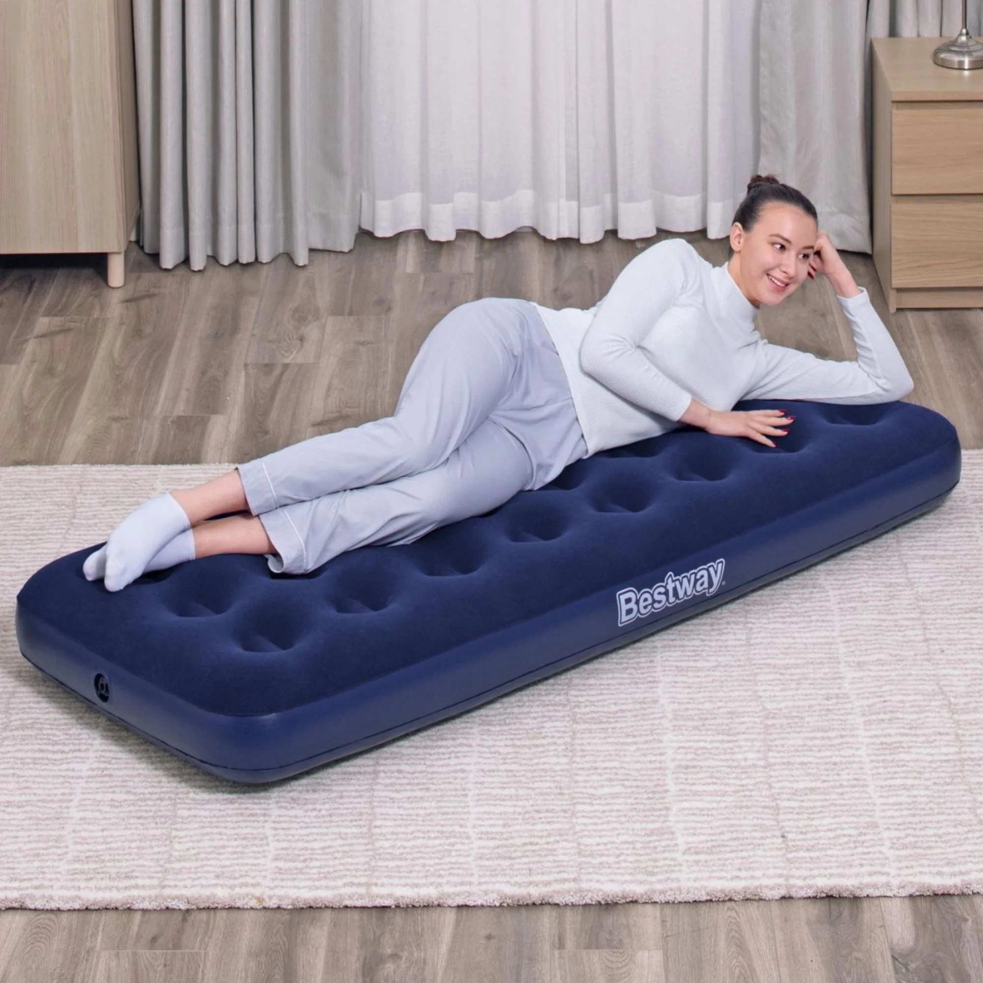 Single Flocked Airbed Inflatable Air Mattress - Image 2