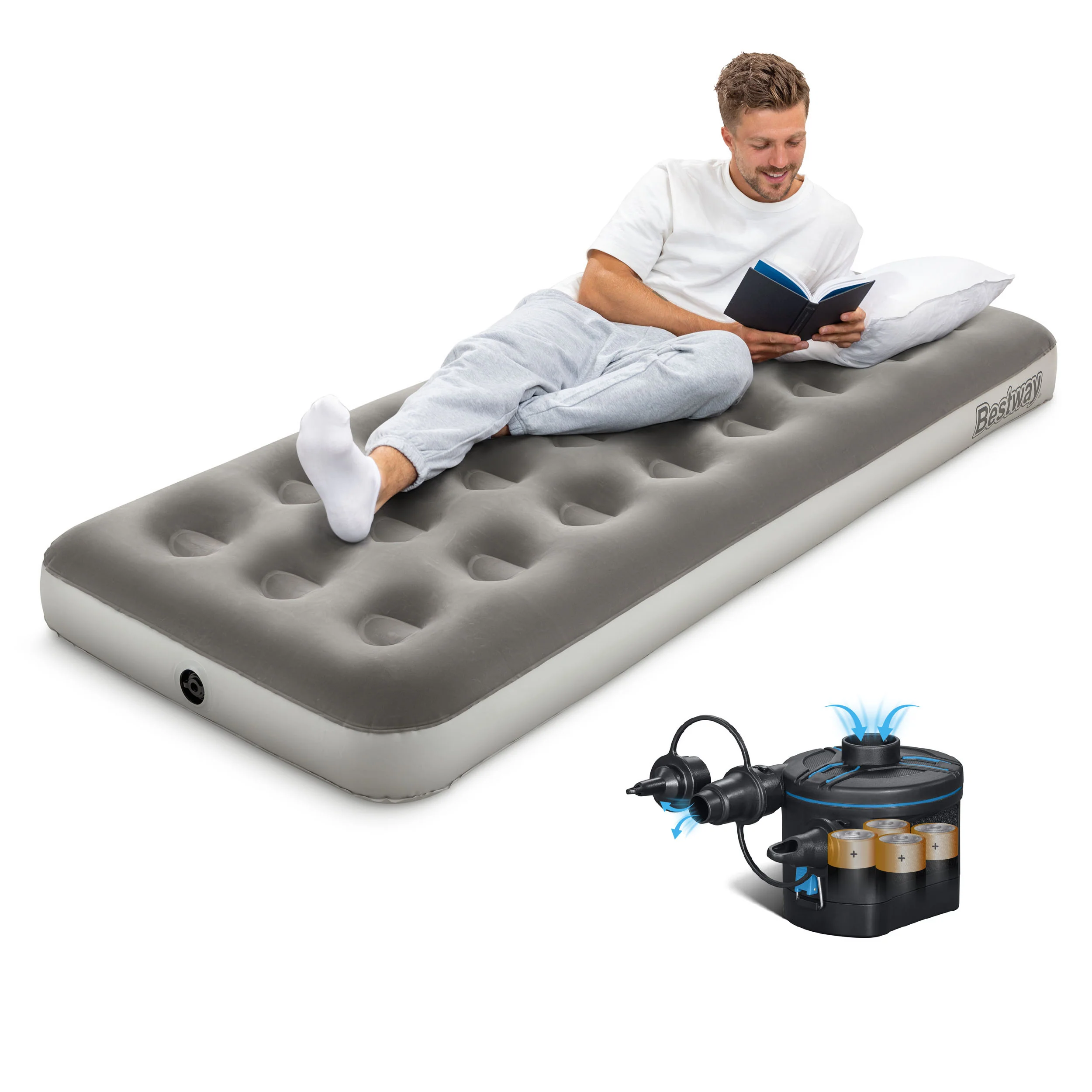 Single Flocked Airbed with Cordless Electric Battery Pump - Image 3
