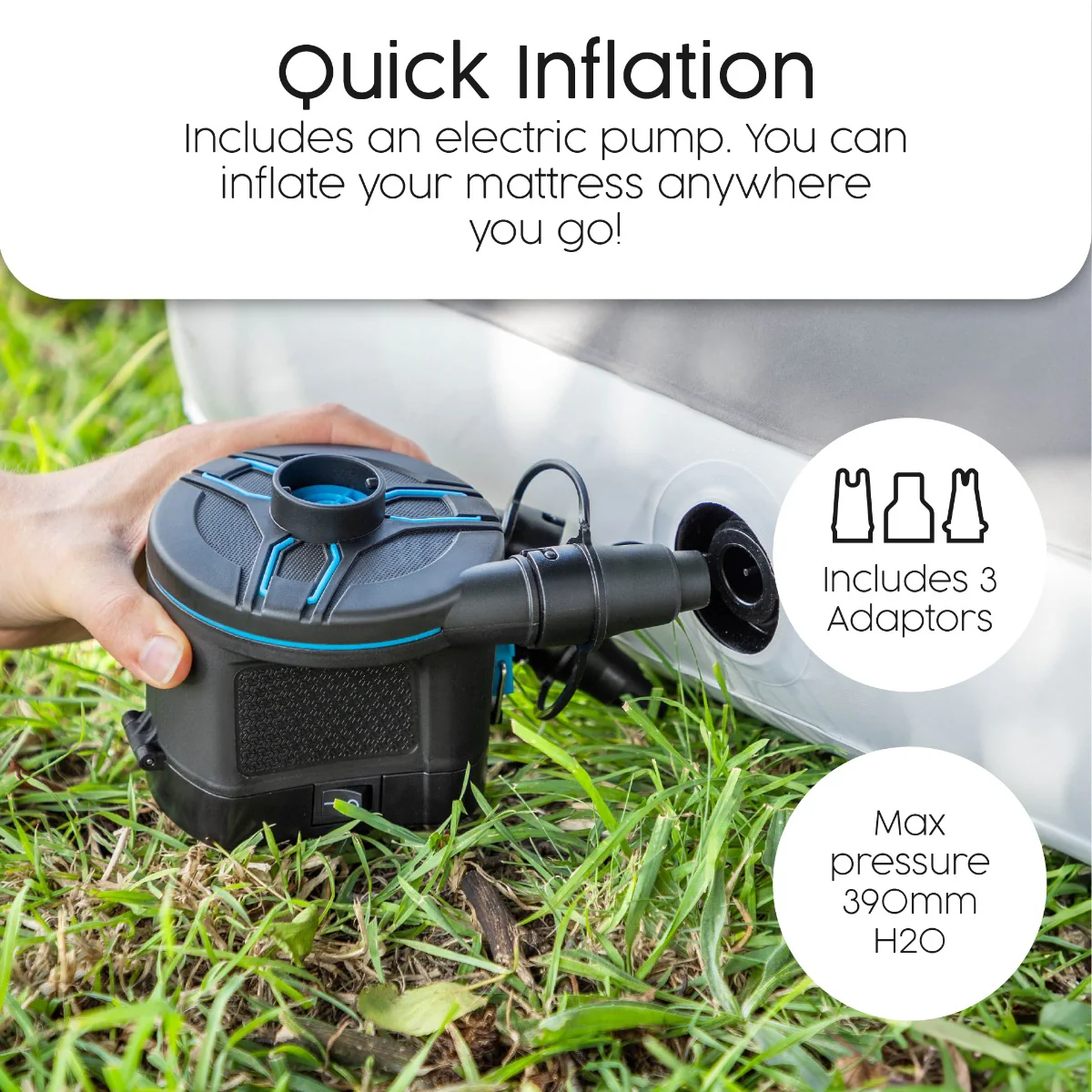 Single Flocked Airbed with Cordless Electric Battery Pump - Image 6