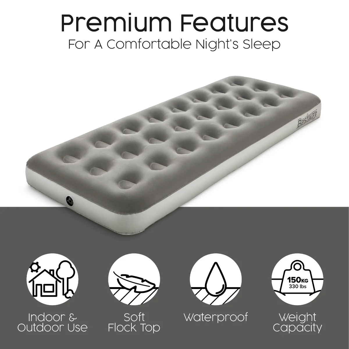 Single Flocked Airbed with Cordless Electric Battery Pump - Image 8