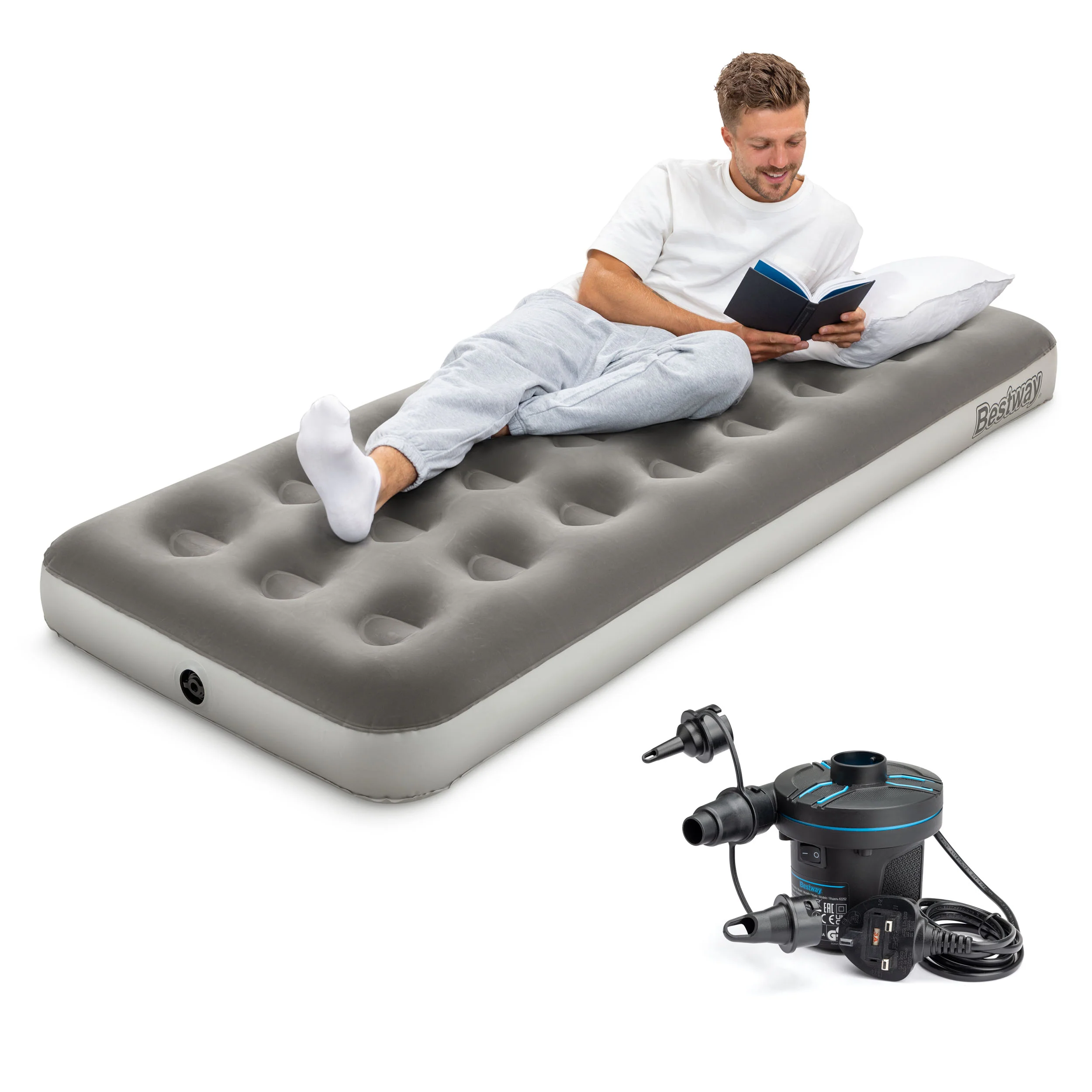 Single Flocked Jr Airbed with Electric AC Pump - Image 3