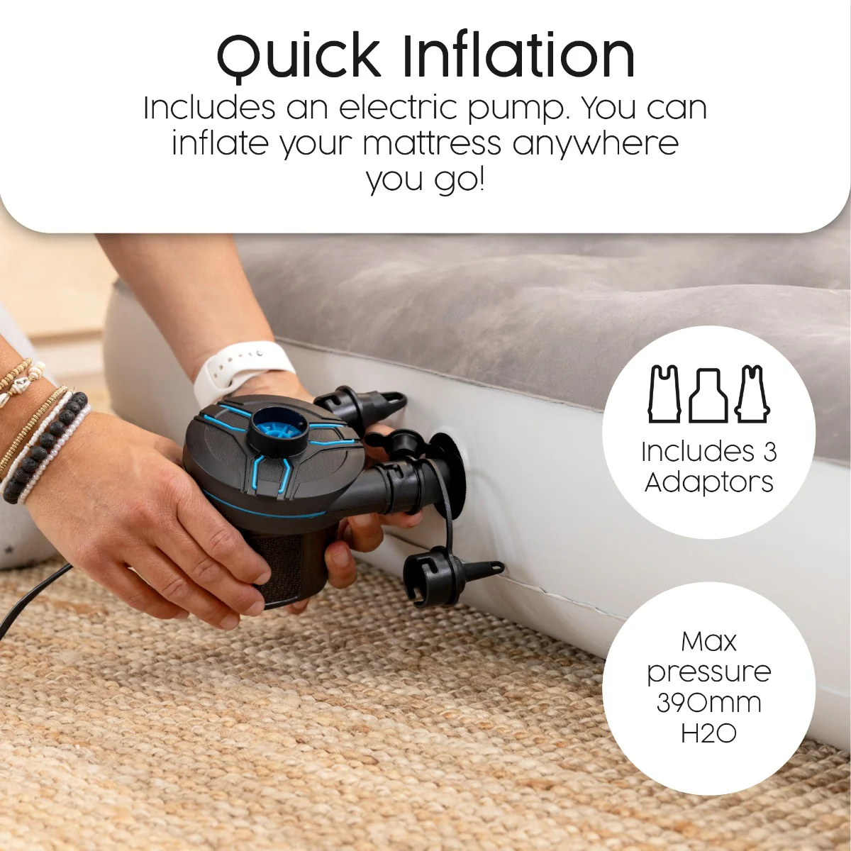 Single Flocked Jr Airbed with Electric AC Pump - Image 6