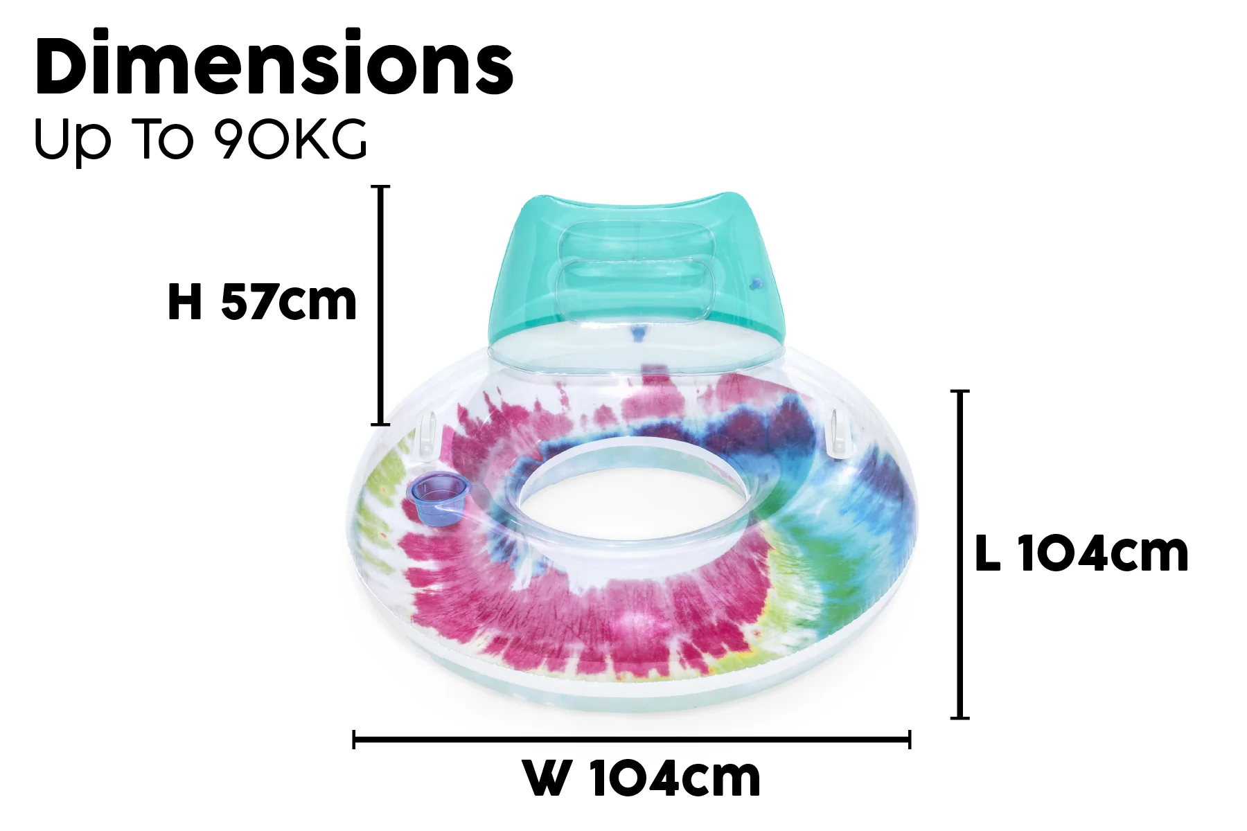 Inflatable Tie Dye Swim Ring, Pool Float with Backrest - Image 9