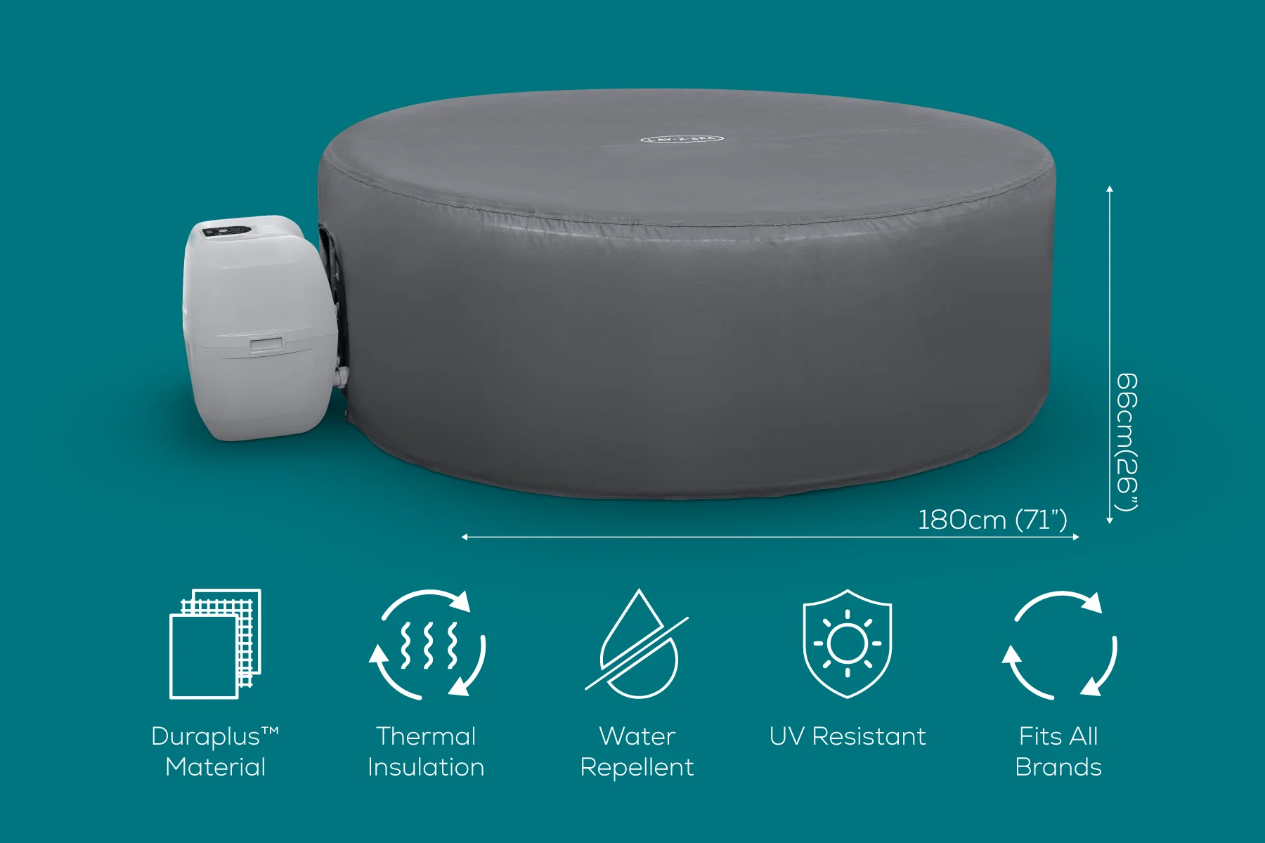 Round Thermal Hot Tub Cover - X Small 170cm x 66cm - Image 16